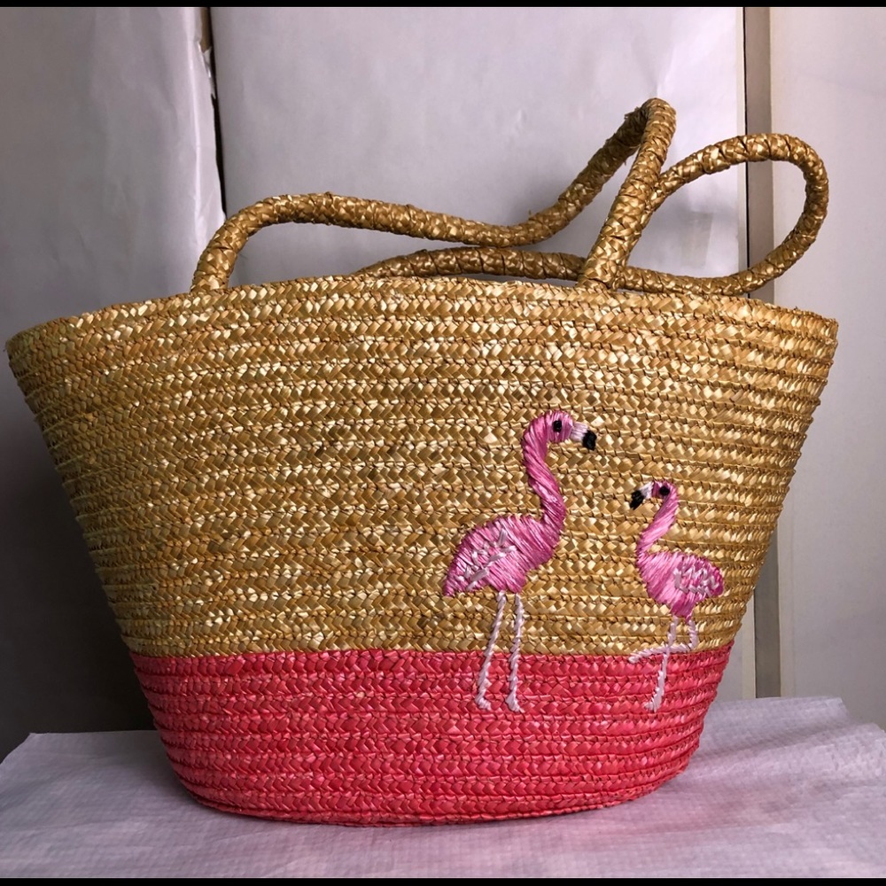 Flamingo straw tote bag